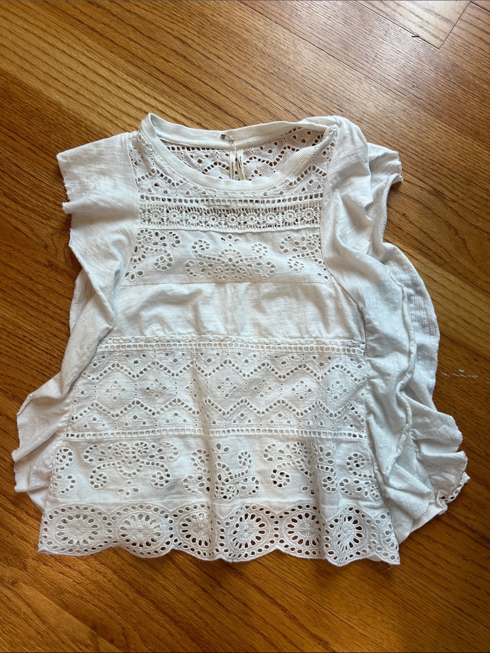Anthropologie White Eyelet Lace Ruffle Sleeve Top